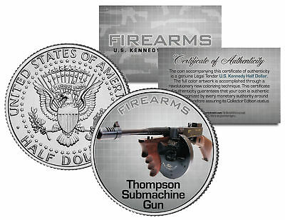 Thompson Submachine Gun Firearm Jfk Kennedy Half Dollar U.s. Colorized Coin