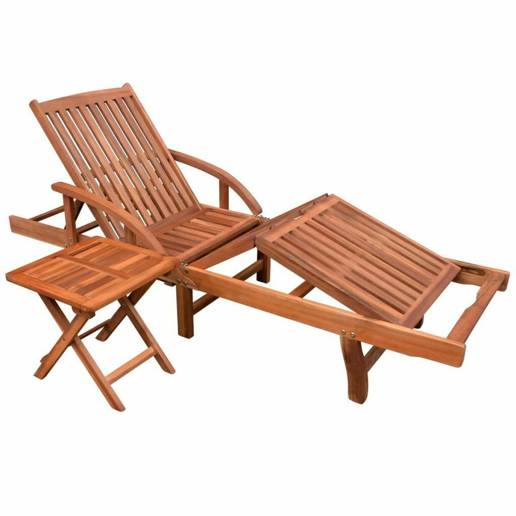 Acacia Wood Garden Sun Lounger Set Outdoor Day Bed Side Table Pool Recliner