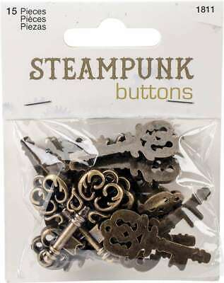 Steampunk Buttons Antique Gold Key 15/pkg 097327837334