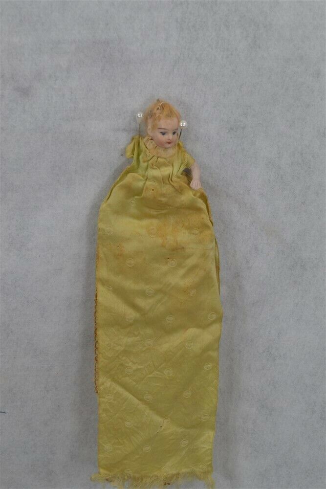 Sewing Roll Up Bisque Doll Make-do Hand Made  Period Silk Original 1800 Antique
