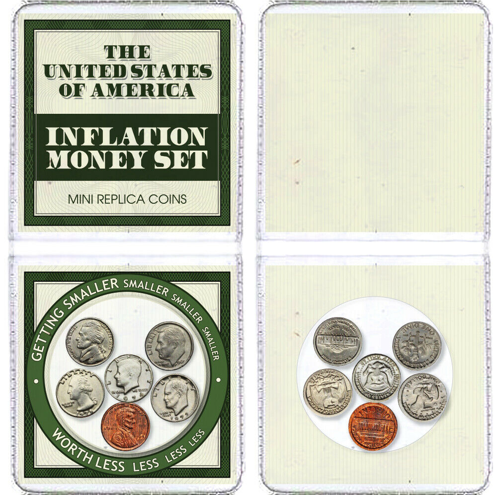 6x Mini Inflation Coins - Tiny Shrunken Metal Miniature Us Coins / Usa Money Set